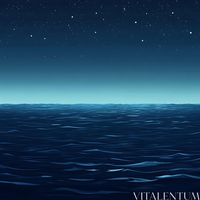 Calm Ocean Under Starry Night AI Image