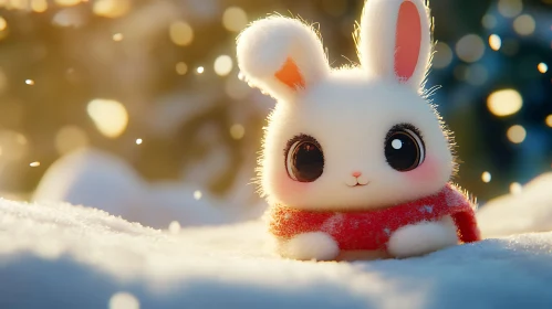 Fluffy Rabbit in Snowy Landscape