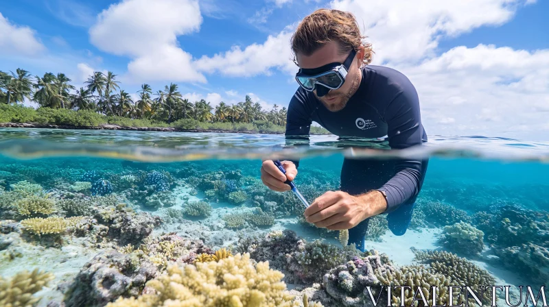 Coral Reef Inspection by Marine Biologist AI Image