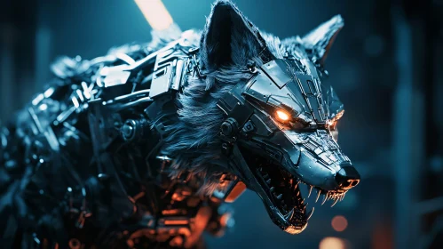 Cyborg Wolf with Intricate Mechanical Design