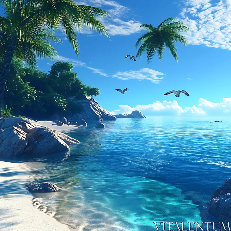 AI ART Tropical Island Beach Scene