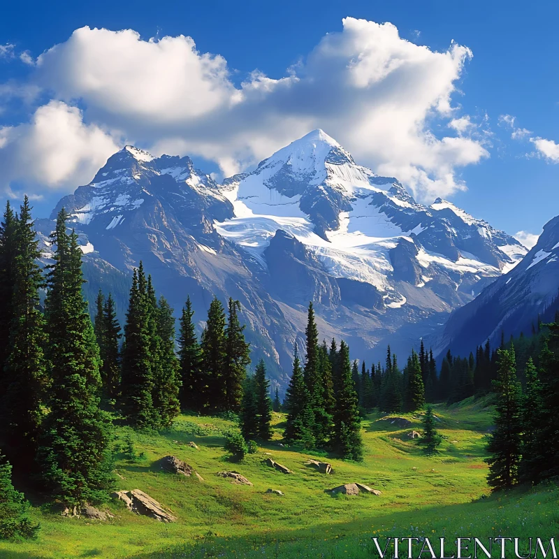 AI ART Snowy Mountain View with Meadow