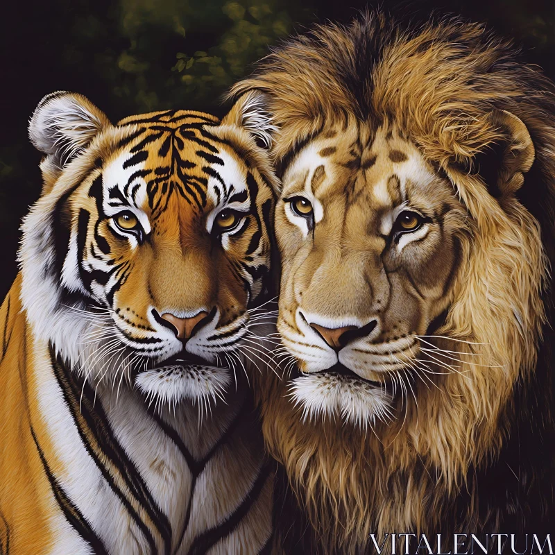 Majestic Lion and Tiger Together AI Image