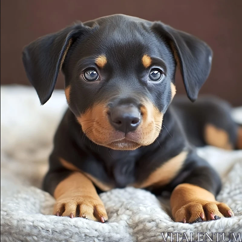 Cute Black and Tan Puppy on Blanket AI Image