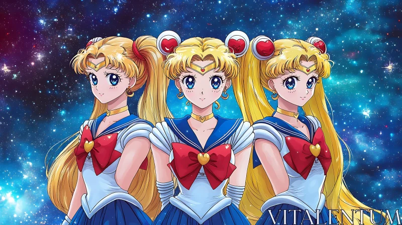 Three Anime Characters in Space AI Image