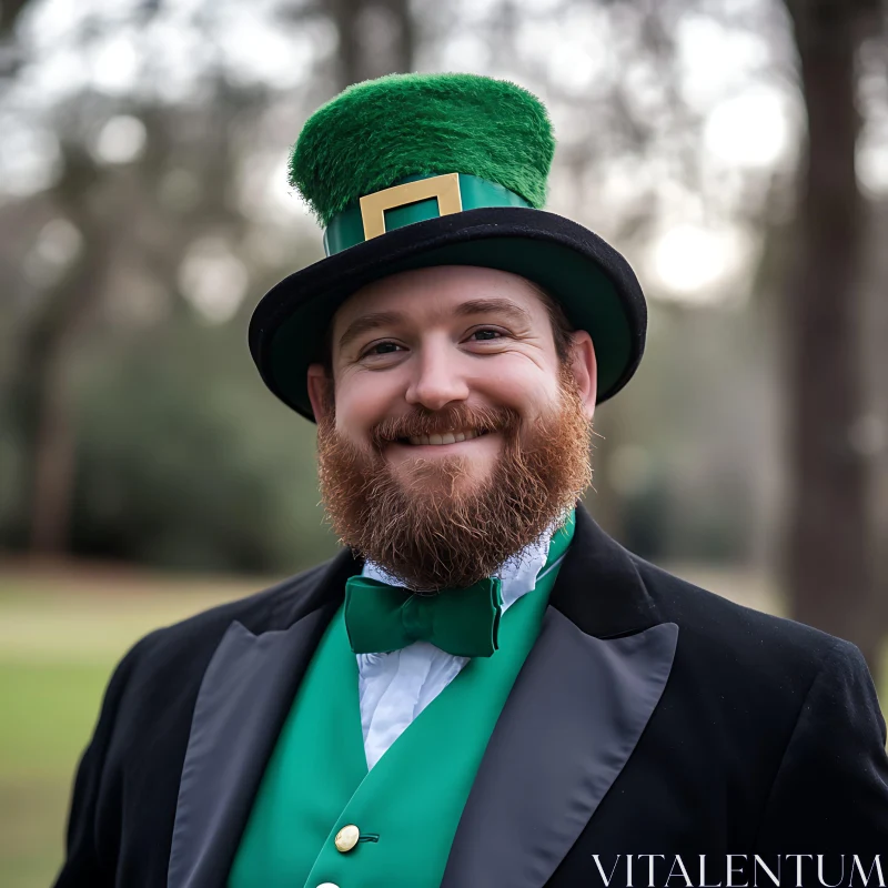 Smiling Man in St. Patrick's Day Attire AI Image