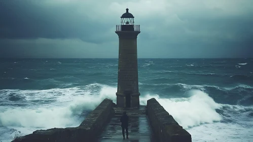 Stormy Sea Lighthouse View