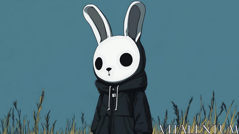 Hooded Rabbit Character in Grassy Field AI Image