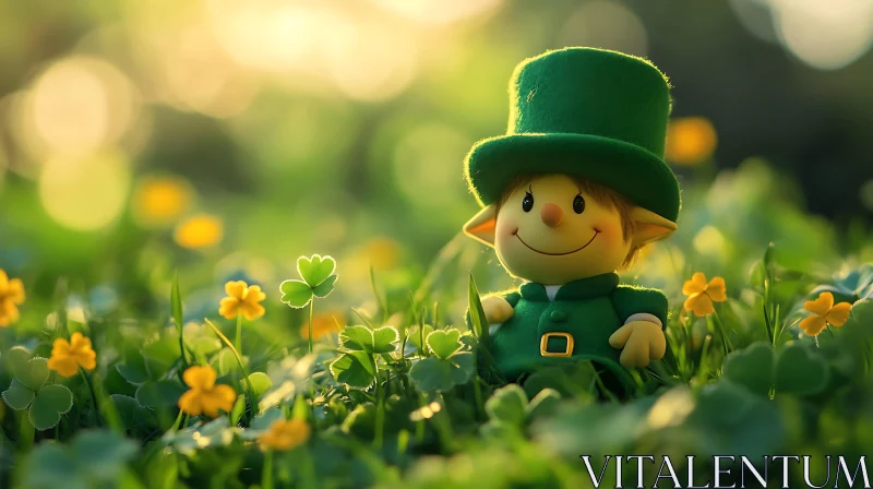 AI ART Leprechaun Doll Among Clovers and Flowers