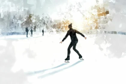 Artistic Ice Skating Scene at Sunset AI Generated Picture