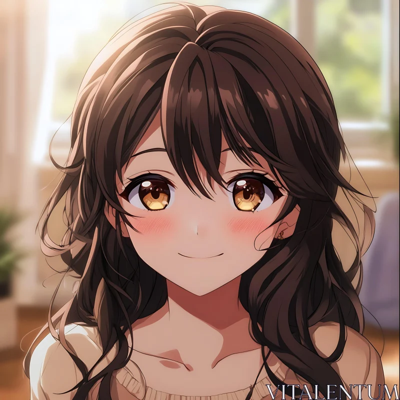 Smiling Anime Girl with Blush AI Image