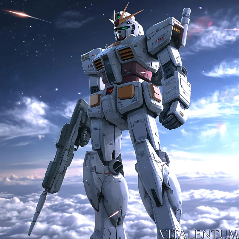 Towering Mecha in a Sci-Fi Sky AI Image