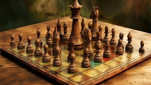 Captivating Abstract Chess Art on Wooden Board
