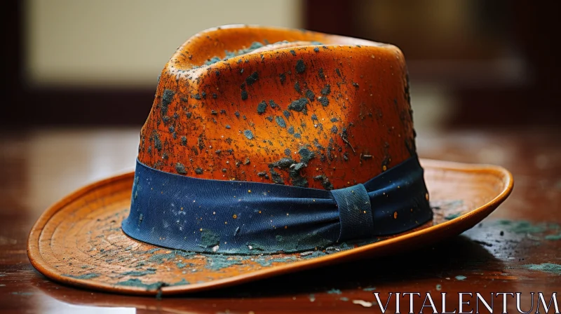 Captivating Hat in Vibrant Orange and Blue | Rusty Debris Texture AI Image