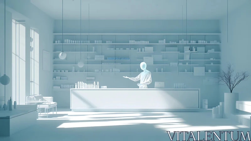 AI ART Monochromatic Pharmacy with Mannequin