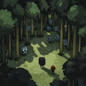 Spooky Forest Scene with Cartoon Zombies