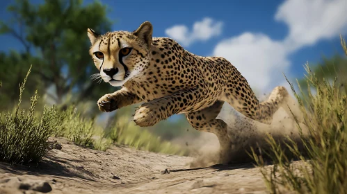 Running Cheetah in the African Savanna