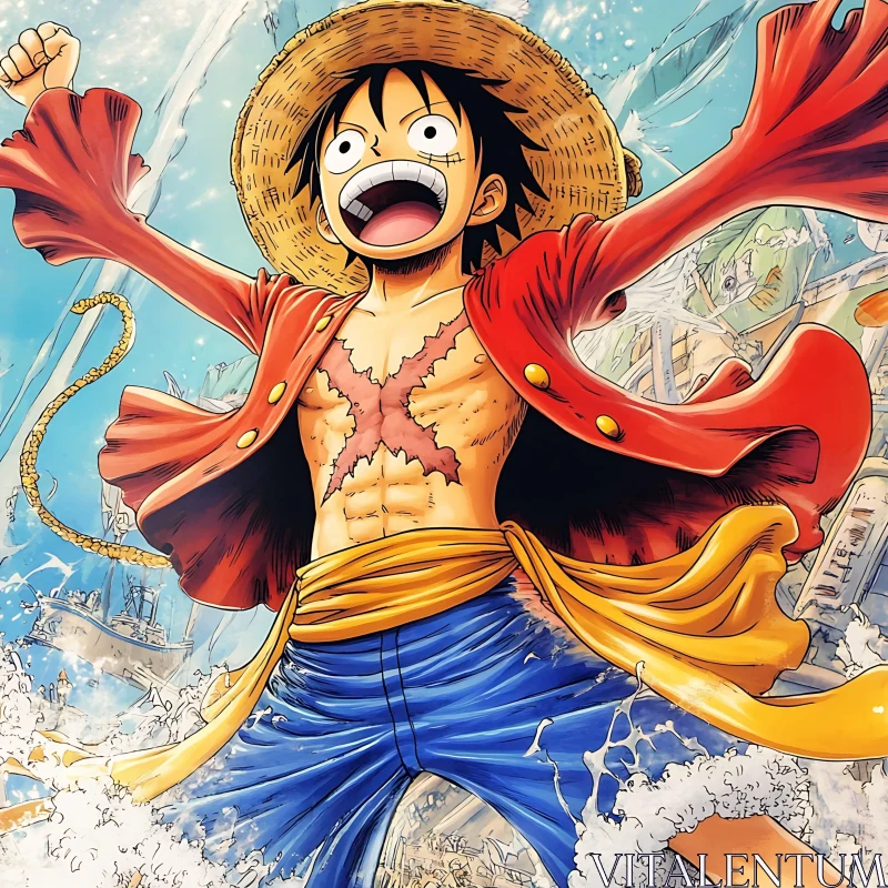 Anime Adventure Character with Straw Hat AI Image