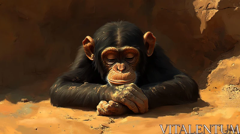 Serene Resting Monkey Close-Up AI Image