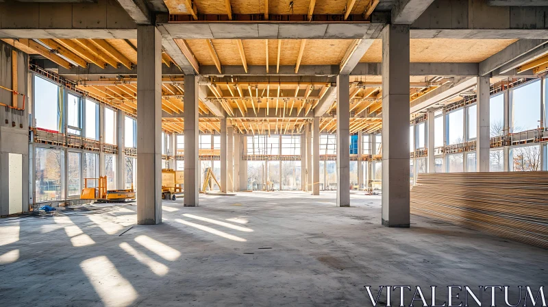 Spacious Interior of a Building Under Construction AI Image