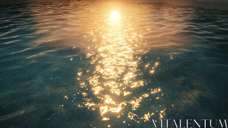 Golden Sun Setting Over Water AI Image