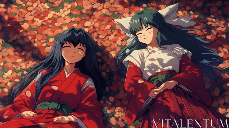 Tranquil Autumn Moment with Anime Characters AI Image