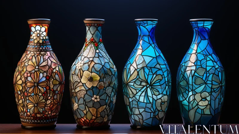 Intricate Stained Glass Vases - A Study in Light and Shadow AI Image