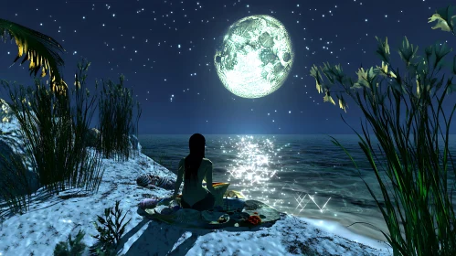 Moonlit Beach Contemplation