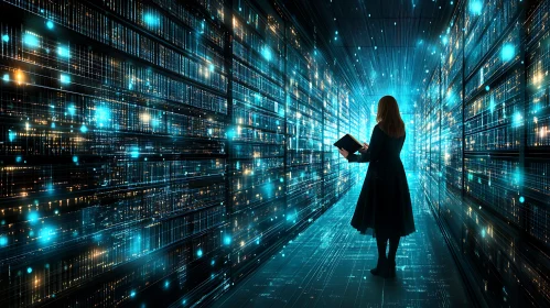 Woman in Futuristic Data Storage