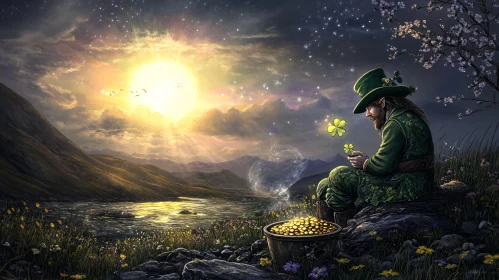 Magical Irish Scene with Leprechaun