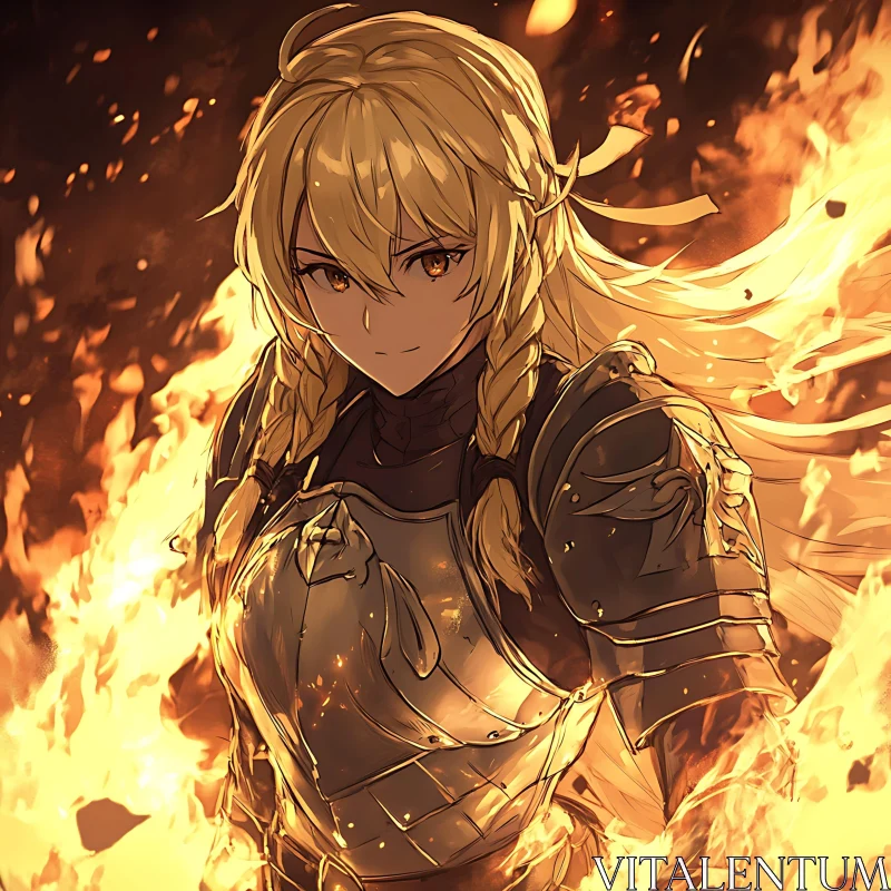 AI ART Flaming Anime Warrior in Armor