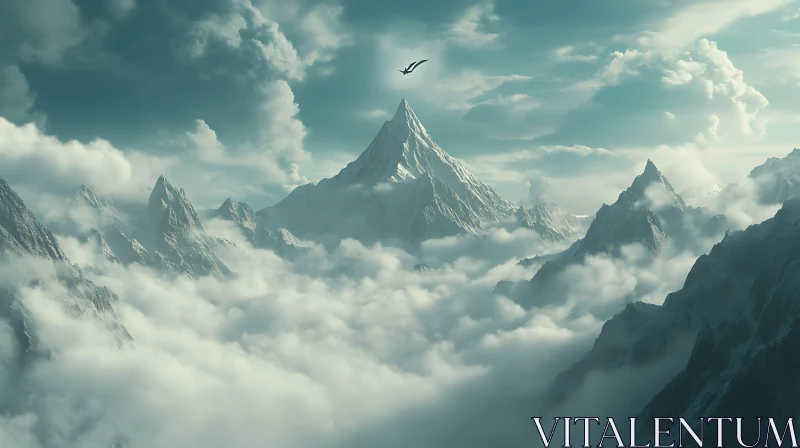 AI ART Mountain Peaks Above the Cloudscape