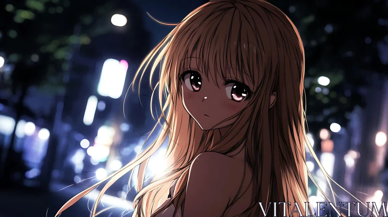 Anime Character in Urban Night Scene AI Image