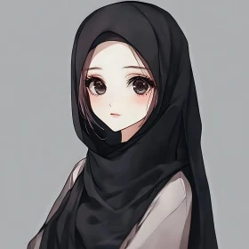 Anime Portrait of Young Girl Wearing Hijab