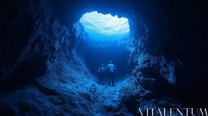 Divers in a Blue Cave AI Image