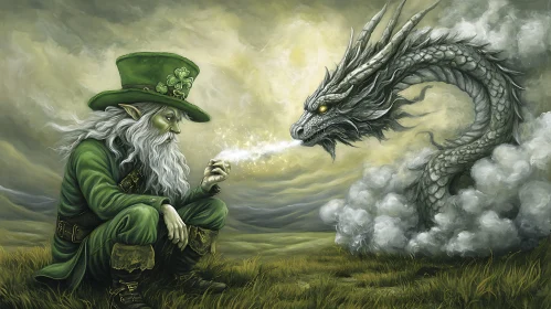 Enchanted Meeting: Leprechaun and Dragon Art