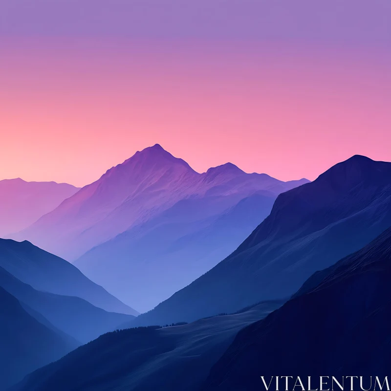 Blue Mountains Landscape with Pink Sky AI Image