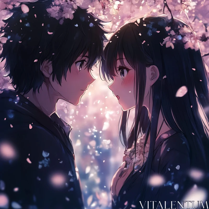 Tender Moment Amidst Blossoms AI Image