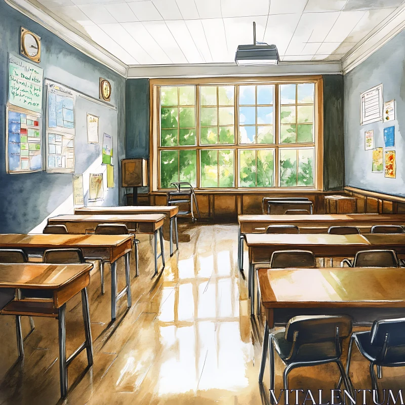 Sunlit Classroom Interior Artwork AI Image