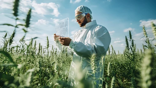 Scientist Analyzing Wheat Field Data