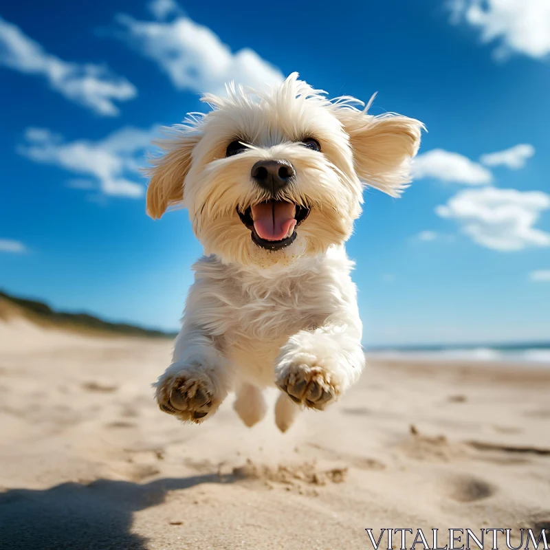 Energetic Puppy Enjoying the Beach AI Image