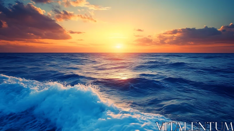 AI ART Ocean Waves at Sunset