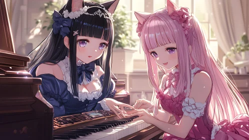 Anime Girls Playing Piano