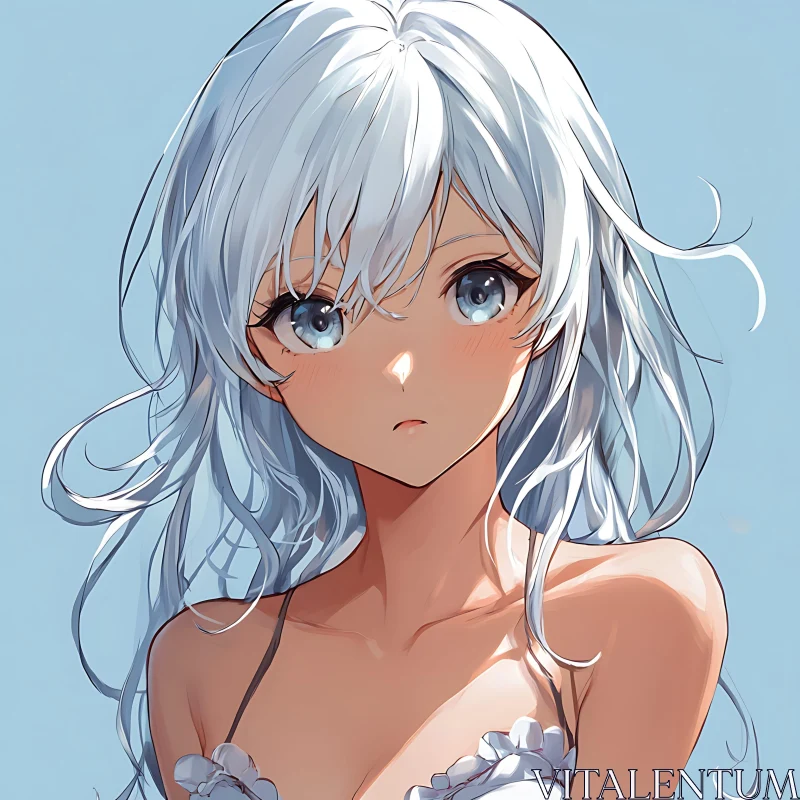 Portrait of Anime Girl with Flowing White Hair AI Image