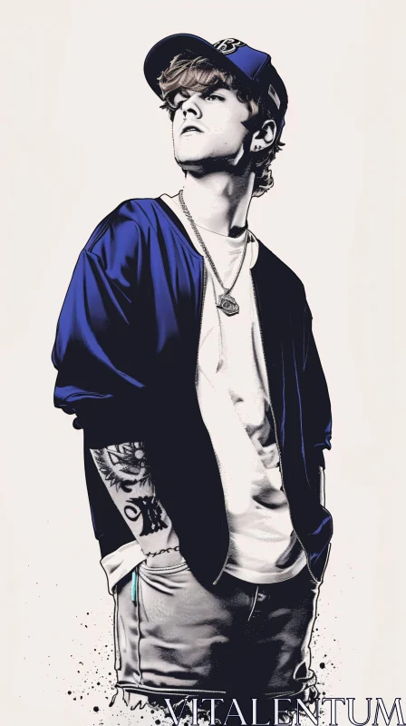 AI ART Justin Bieber in Blue Jacket and Cap