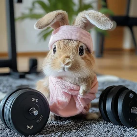 Bunny with Dumbbells: A Whimsical Workout Scene