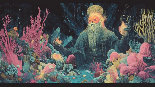 Surreal Coral Reef with Ethereal Figure