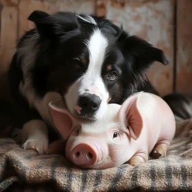 Adorable Dog Resting with Piglet