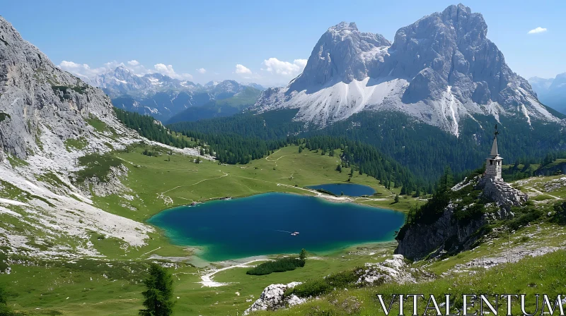 Alpine Lake and Mountain Landscape AI Image