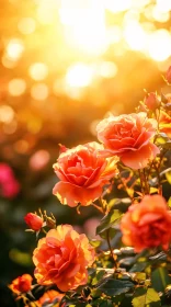 Sunlit Garden with Blooming Orange Roses